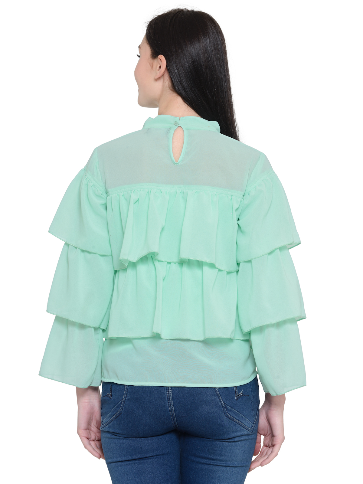 Cool Aqua Green Frilled long sleeves top